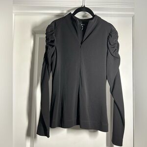 ME+EM Black Puffed Long Sleeve Top with Quarter‎ Zip